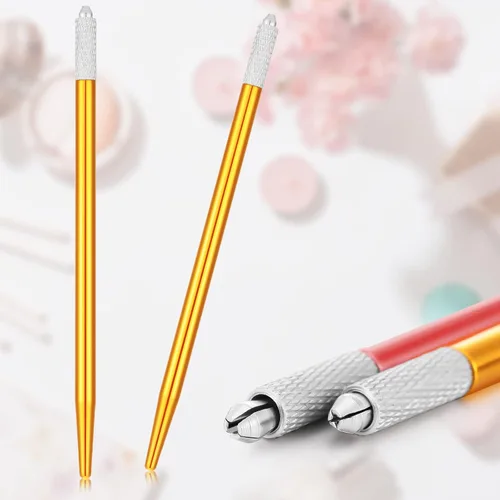 Vista 4 de Leelosp - 20 bolígrafos de microblading para cejas, manuales, soporte de aguja, herramientas de microhoja de aluminio para suministros