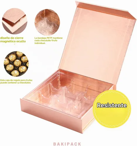 Vista 6 de BAKIPACK 6 cajas de trufas de oro rosa, cajas de chocolates, cajas