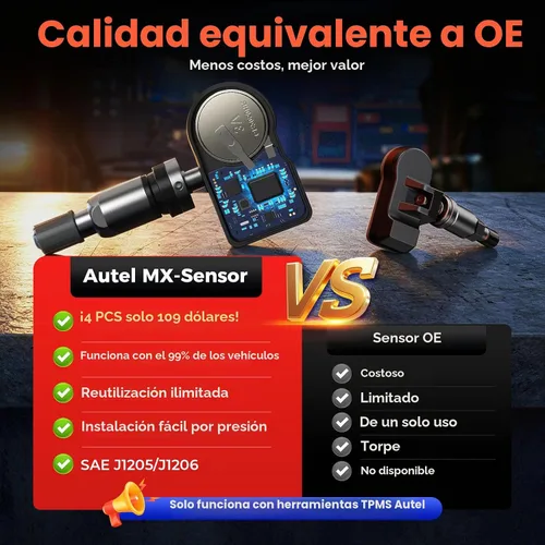 Vista 6 de Autel Juego de 4 sensores TPMS, sensor MX, sensor de presión de neumáticos MaxiTPMS 2 en 1 (315 MHz + 433 MHz), sensor OE de inserción programable