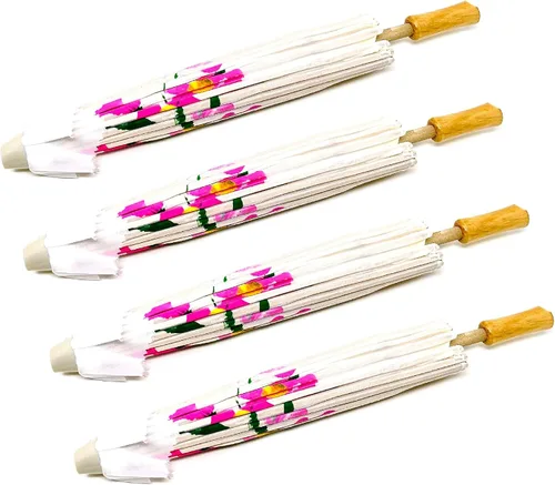 Vista 2 de TJ Global Paquete de 4 paraguas de 22 pulgadas para niños chinos japoneses para bodas, fotografías, disfraces, cosplay, decoración y otros eventos
