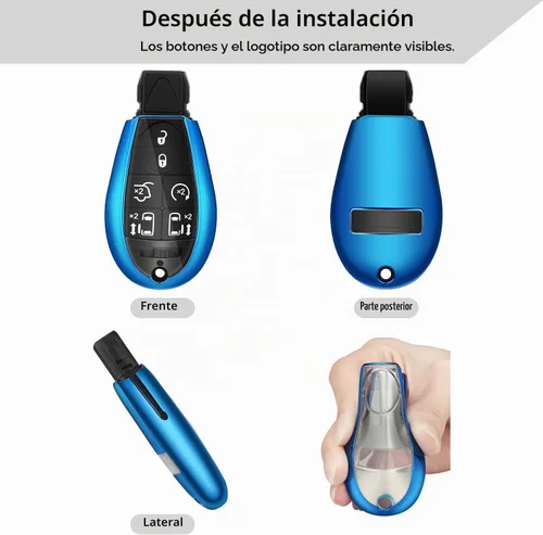 Vista 2 de QBUC Funda para llavero Dodge con llavero de TPU compatible con Dodge Ram Jeep Chrysler modelo 2008-2018 accesorios (azul)