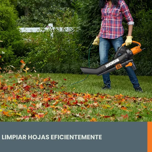 Vista 5 de WORX WG509 Trivac de 12 amperios, soplador de hojas eléctrico 3 en 1, aspirador de hojas y trituradora de hojas para el cuidado del césped