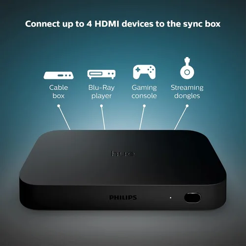 Vista 4 de Philips Hue Play HDMI Sync Box - Requiere Hue Bridge - Admite Dolby Vision HDR10+ y 4K - Control con la aplicación Hue - Compatible con Alexa