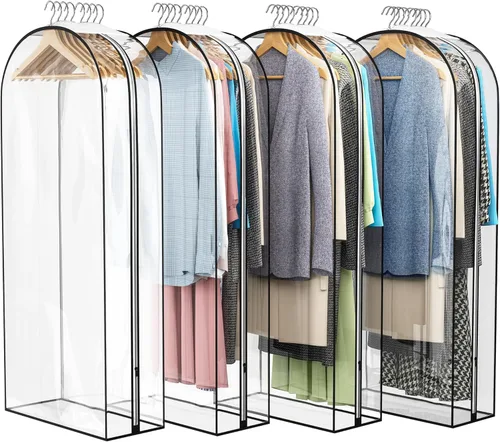 Vista 16 de Liuoud Bolsa Transparente para Colgar Ropa de 10" con Fuelle, Bolsas para Trajes de 32" para Almacenamiento de Closet Abierto, Cubierta de Ropa