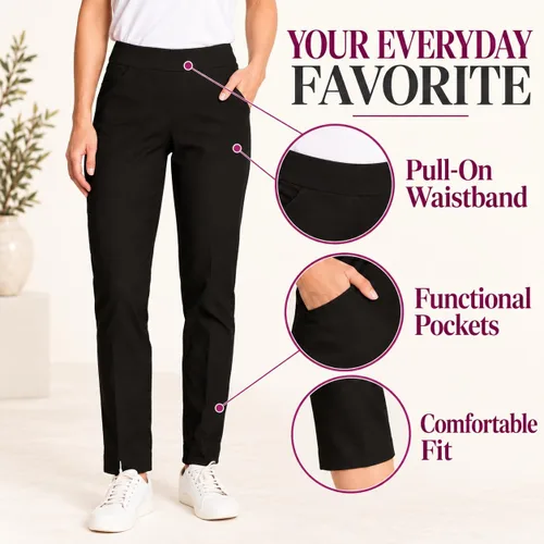 Vista 8 de SLIM-SATION Ropa de golf para mujer - Pantalón de pierna recta de ajuste regular con bolsillos para mujer Negro