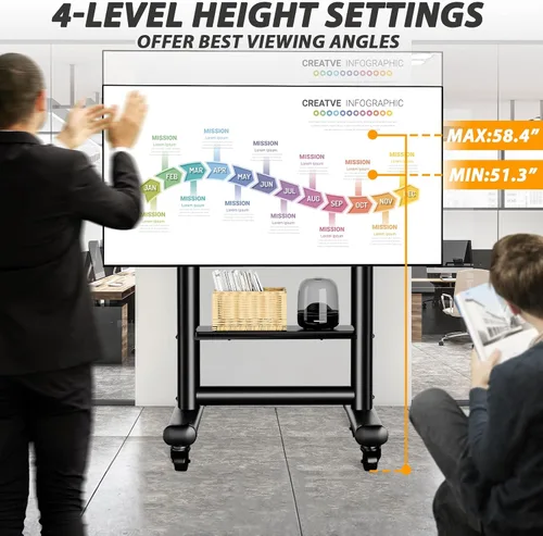 Vista 2 de TVON Soporte de TV móvil para TV LED LCD OLED 4K de 50 a 98 pulgadas, pantalla plana/curva, Max VESA 31.496x23.622 in, soporte de TV para exteriores