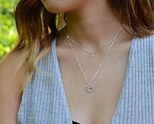 Vista 2 de Juego de madre-hija, collares de recorte de corazón, 2 collares de plata de ley para regalo del Día de la madre