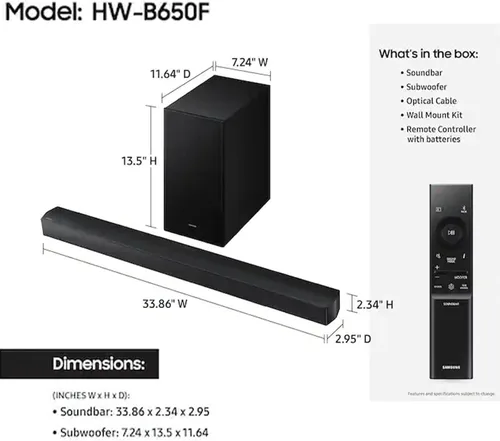 Vista 2 de Samsung Barra de sonido, Serie B HW-B650F de 3.1 canales con subwoofer