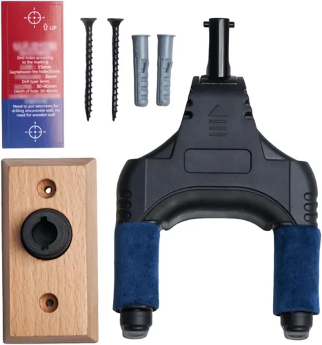 Vista 7 de Soporte de pared para gancho de guitarra, bloqueo automático, gancho de gravedad giratorio 45 grados con tela de felpa suave y base de madera