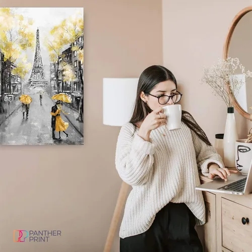 Vista 3 de Lienzo decorativo para pared de París en blanco y negro, amarillo, 12 x 8 pulgadas
