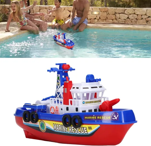 Vista 2 de LBEC Juguete de barco de bomberos, juguete de barco de baño para niños, sin rociadores de agua, detalles realistas para niños para niñas