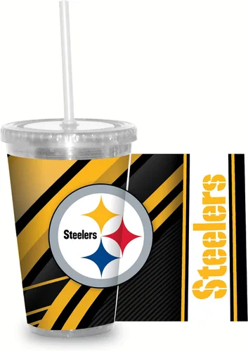 Vista 28 de Vaso transparente de fútbol NFL de 16 onzas con popote para fanáticos de la NFL