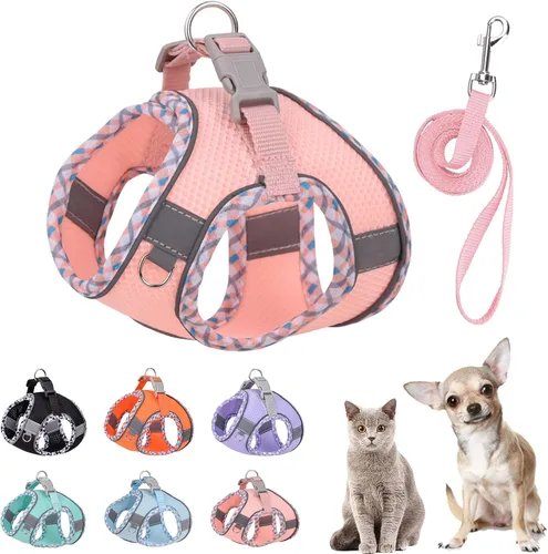 Vista 10 de Lindo arnés a cuadros para perros pequeños, de malla suave, arnés y correa para perros pequeños, arnés y correa para perros pequeños, chaleco