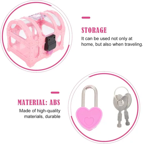 Vista 2 de TOYANDONA Cofre del tesoro con candado Juguetes Juguetes para niñas Cubo de juguete Caja de joyería rosa caja de joyería caja de baratijas Caja