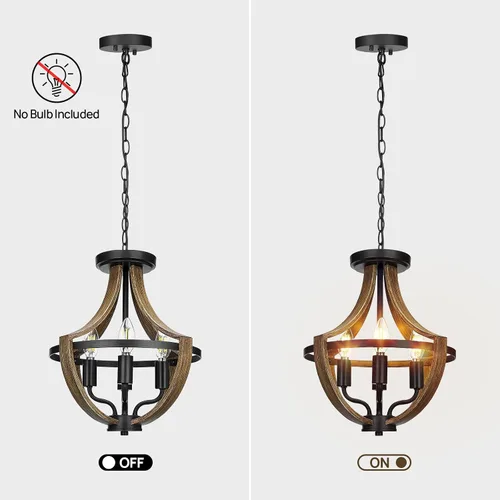 Vista 3 de Lámpara colgante moderna de granja de 13.1 pulgadas, luminaria de techo empotrada con 4 luces rústicas para interiores, candelabro vintage