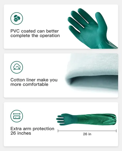 Vista 2 de PACIFIC PPE Guantes de goma resistentes a productos químicos de 26 pulgadas, PVC reutilizables, resistentes al agua con forro de algodón