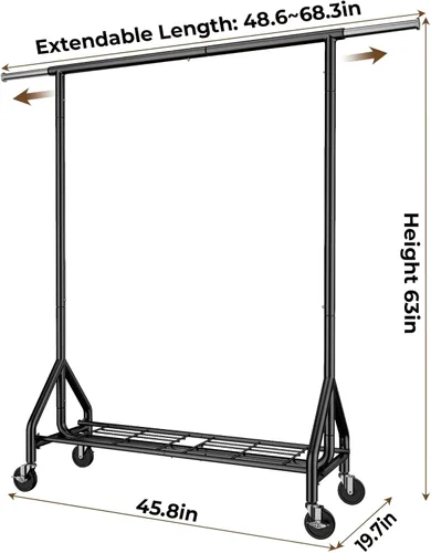 Vista 8 de HYSEYY - Perchero para ropa de gran capacidad de 450 LBS, perchero de metal para ropa, perchero rodante de pie para colgar ropa con ruedas