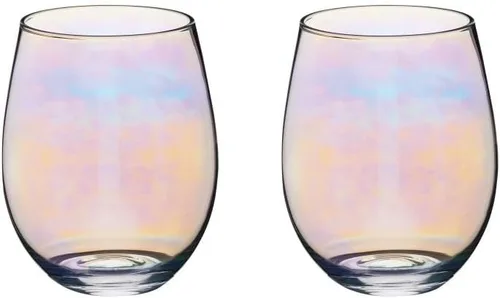 Vista 10 de BarCraft Gafas de ginebra iridiscentes Rainbow-Pearl, juego de 2 vasos de globo, 16.9 fl oz, en caja de regalo