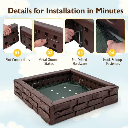 Vista 6 de Costzon Caja de arena para niños con cubierta, caja de arena de polietileno de alta densidad de 47 x 47 pulgadas con cubierta Oxford, forro Marrón