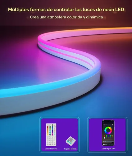 Vista 2 de DeckTok Luces de Cuerda LED de Neón - Control LED Flexible con App/Control Remoto Luces de Cuerda 16.4 Pies Múltiples Modos RGB IP65 Impermeable