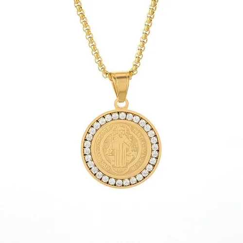 Vista 6 de Nuevo 2024 Hip Hop Iced Out San Benito San Benito Medalla Santa Medalla Colgante Jesús Collar Religioso Amuleto Joyería Para Hombres y Mujeres Moda