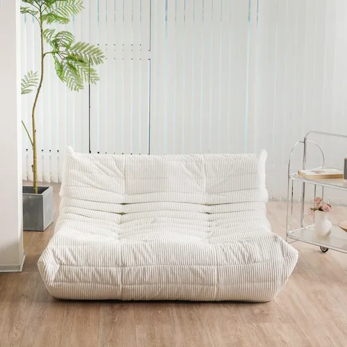 Vista 5 de N&V Fireside Sofá de Dos Plazas, Sofá de Piso Tamaño Twin de Mediados de Siglo sin Brazos, Silla Lounge de Piso de Pana Premium Suave, Silla