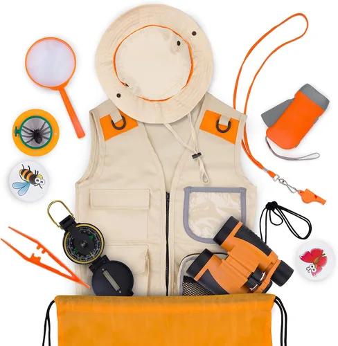Vista 8 de Kit de Explorador Infantil con Chaleco y Sombrero de Safari para Niños de 7 a 12 Años - Disfraz de Safari y Vestirse como Guardián de Zoológico