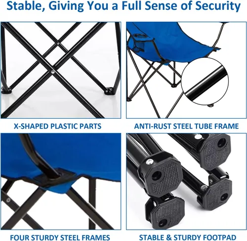 Vista 4 de Silla de camping plegable con soporte para tazas, capacidad de 225 libras, silla plegable portátil con grandes pies anti-hundimiento, tela