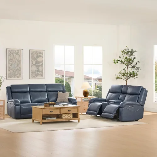 Vista 20 de Watson & Whitely Sofá reclinable eléctrico de piel auténtica, sofás reclinables de pared de 3 plazas con consola de almacenamiento, reposacabezas