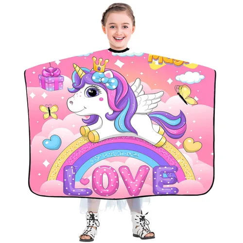 Vista 15 de DOKKIA KIDS Capa de peluquero para niños corte de pelo, niños, niños pequeños, niños y niñas, peluquería, estilo de salón, paño de tela, delantal