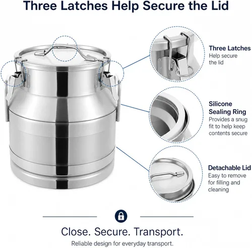 Vista 5 de Latas de leche de 20L/5.25 galones-Barriles de transporte de leche de acero inoxidable, cubo de leche, jarra de aceite, barril de vino, barriles