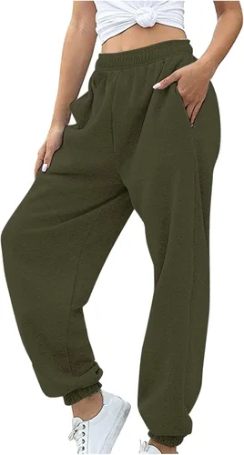 Vista 2 de TMJSPOYOU Pantalones deportivos de cintura alta para mujer, pantalones deportivos para gimnasio, atléticos, holgados, con bolsillos