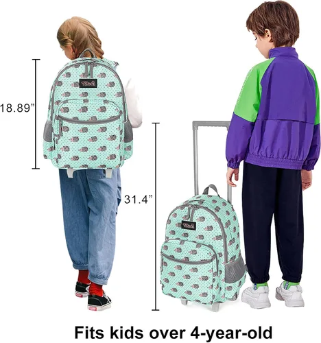 Vista 8 de Tilami Mochila rodante de 18 pulgadas con doble asa con bolsa de almuerzo con ruedas para niños