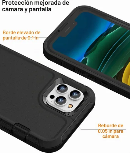 Vista 4 de Funda resistente para iPhone 11 Pro Max con 2 protectores de vidrio templado, grado militar, a prueba de golpes, color negro