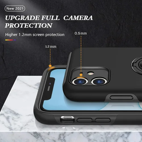 Vista 5 de Funda compatible con iPhone 11 con protector de pantalla de vidrio templado, funda para iPhone 11 negra para hombre, funda protectora delgada 2 en 1