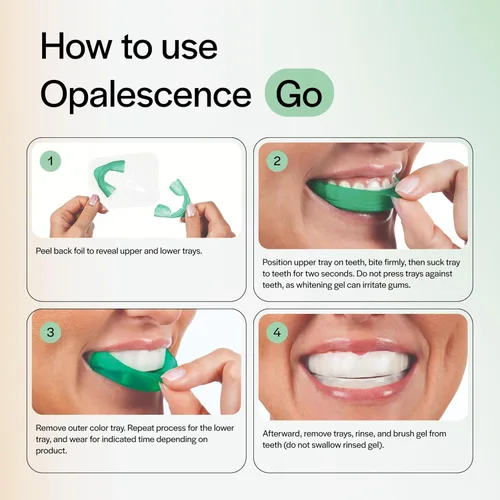 Vista 4 de Opalescence Opalescence Go - Bandejas blanqueadoras precargadas con peróxido de hidrógeno al 15% y pasta de dientes blanqueadora, sabor menta