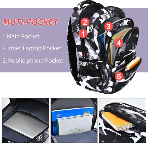 Vista 4 de Mochila de camuflaje para niños, mochila ligera de camuflaje para escuela primaria, mochila para escuela secundaria, mochila repelente al agua