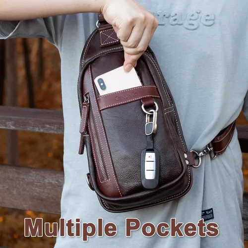 Vista 3 de CENUNCO Geniune - Bolso bandolera de cuero para hombres y mujeres, bolso cruzado para el hombro, mochila para el pecho
