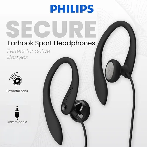 Vista 2 de PHILIPS SHS3200BK/37 Auriculares flexibles con gancho para la oreja, color negro