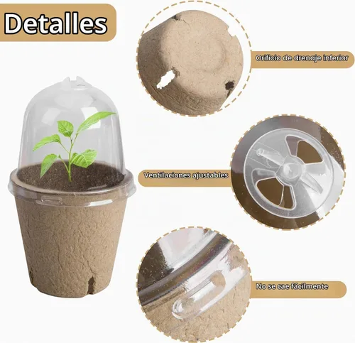 Vista 3 de EBaokuup 40 macetas biodegradables para siembra, macetas de vivero de plantas de 3.1 pulgadas con cúpula de humedad, macetas de turba para plantas