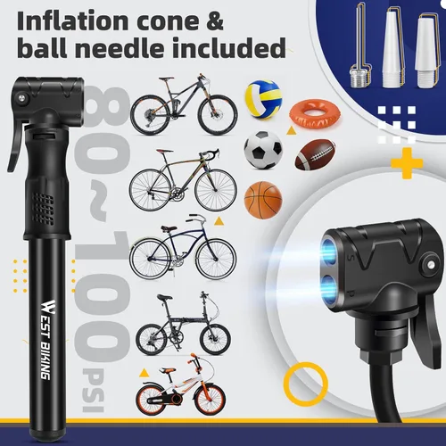 Vista 6 de Bomba de bicicleta Mini bomba de bicicleta – Bomba de ciclo de aleación de aluminio para válvula Presta y Schrader, bomba de neumáticos de bicicleta