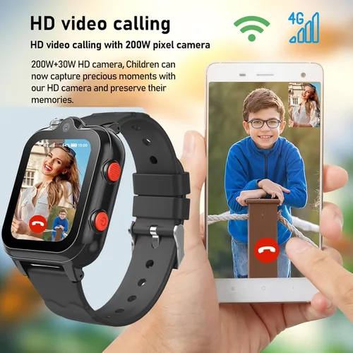 Vista 2 de Reloj inteligente para niños, llamadas telefónicas 4G, mensajes de texto, reloj inteligente con WiFi, video chat de voz, Bluetooth, alarma