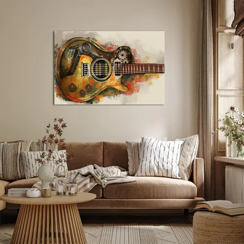 Vista 4 de KLVOS Lienzo de música vintage, diseño industrial, impresión de guitarra, arte de pared, regalos temáticos musicales únicos para amantes