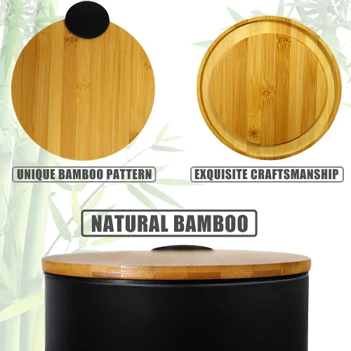 Vista 4 de SIDIANBAN Bote de basura pequeño para baño con tapa de bambú, 1.3 galones/5 litros, negro, hierro