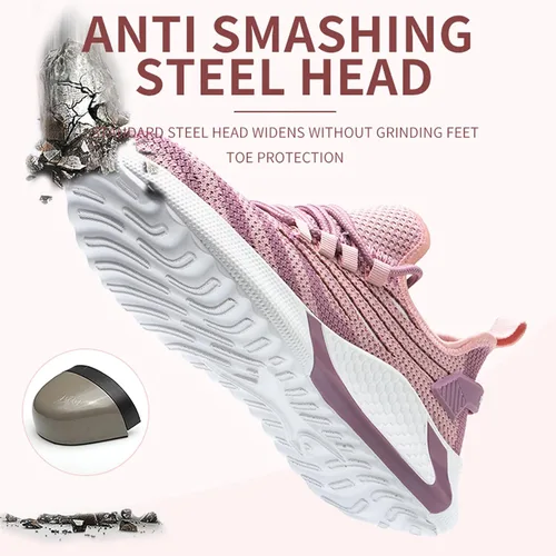 Vista 2 de MAIZUN Zapatos con punta de acero para mujer, ligeros, zapatos de trabajo de seguridad, indestructibles, antideslizantes, zapatos de punta compuesta
