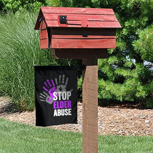 Vista 4 de Letrero de decoración para exteriores con texto en inglés "Stop Elder Abuse Elder Abuse Elder Abuse Awareness Flags", para jardín, patio, césped, 12
