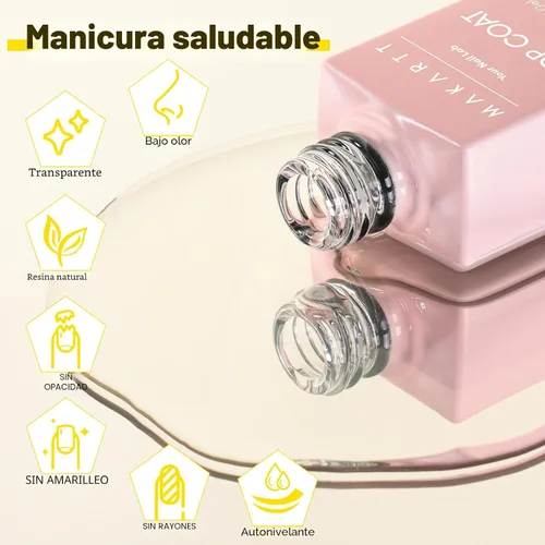Vista 8 de Kit de capa base y capa superior de gel Makartt: Esmalte de uñas transparente, brillante, sin necesidad de limpieza, resistente a manchas, capa