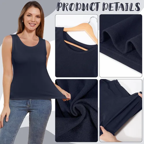Vista 4 de 3 piezas de camisetas térmicas sin mangas para mujer, ropa interior de forro polar, suave, sin mangas, chaleco de capa base cálida