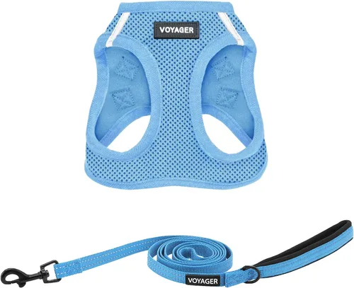 Vista 17 de Arnés de malla Voyager Step-in Air para todo clima y correa reflectante para perro de 5 pies, combo con mango de neopreno, para cachorros de razas