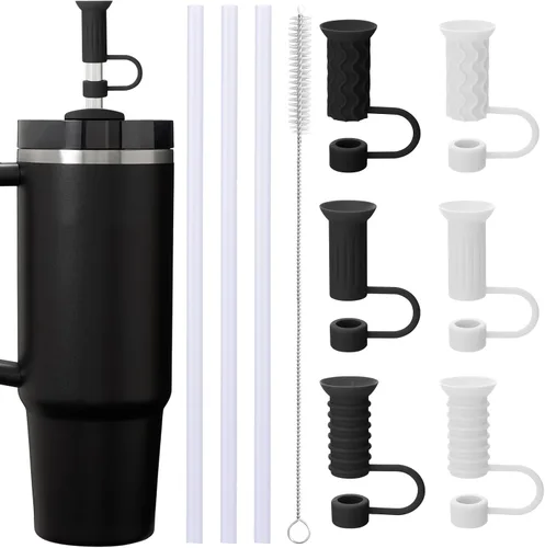 Vista 9 de Mity rain Stanley - Cubrepopotes de silicona para Stanley, fundas de popote y popotes de acero inoxidable para vasos Stanley Cup de 30/40 onzas